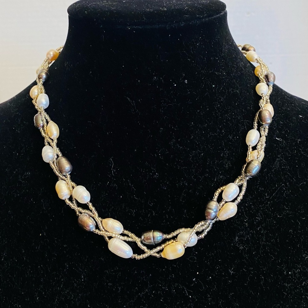 Evergems Pink Multi Strand Pearl Statement Necklace Real Freshwater Pearls - Picture 5 of 15